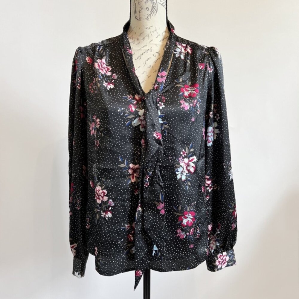 Laundry by Shelli Segal Black Floral Long Sleeve Blouse